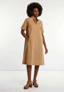 Clearance River Woods Katoenen jurk met riem elleboogmouwen camel -