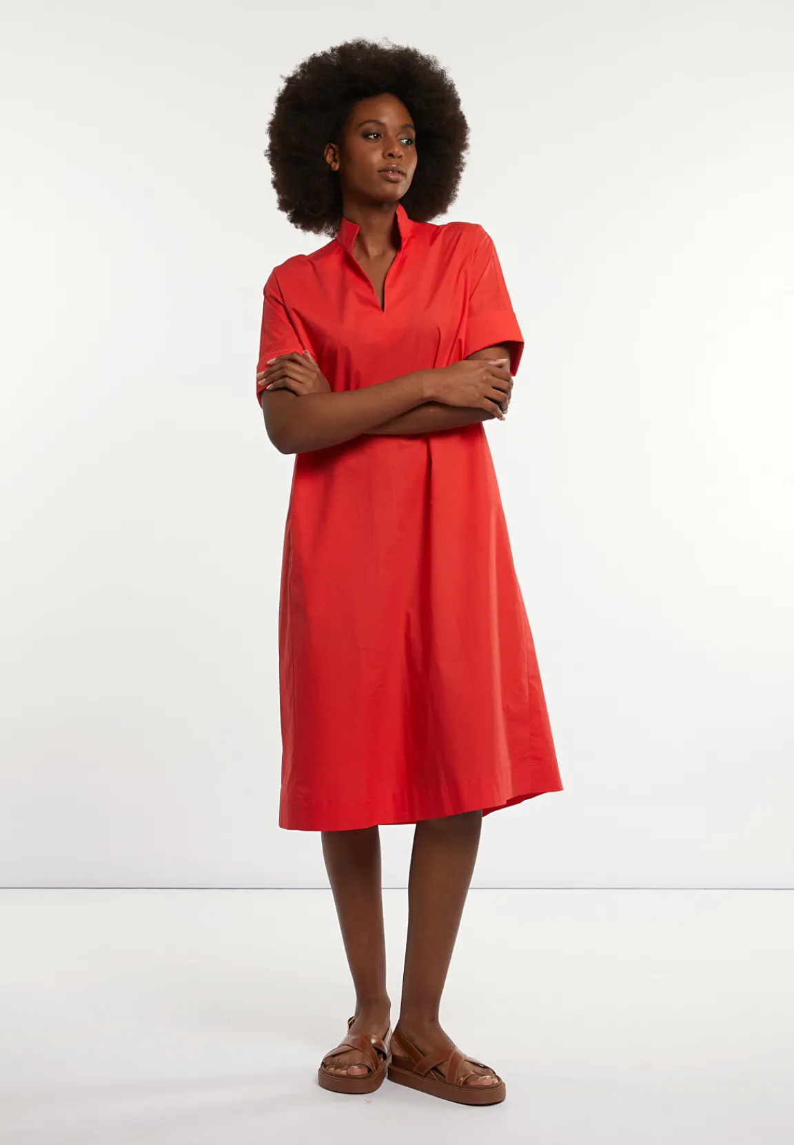 New River Woods Katoenen jurk met riem elleboogmouwen rood -