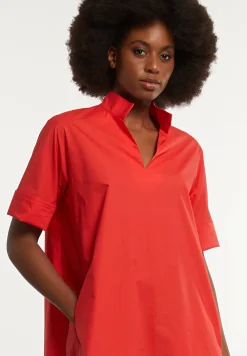 New River Woods Katoenen jurk met riem elleboogmouwen rood -