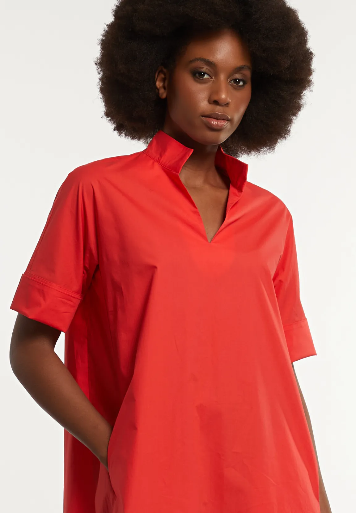 New River Woods Katoenen jurk met riem elleboogmouwen rood -