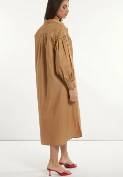 Outlet River Woods Katoenen jurk met riem pofmouwen beige -