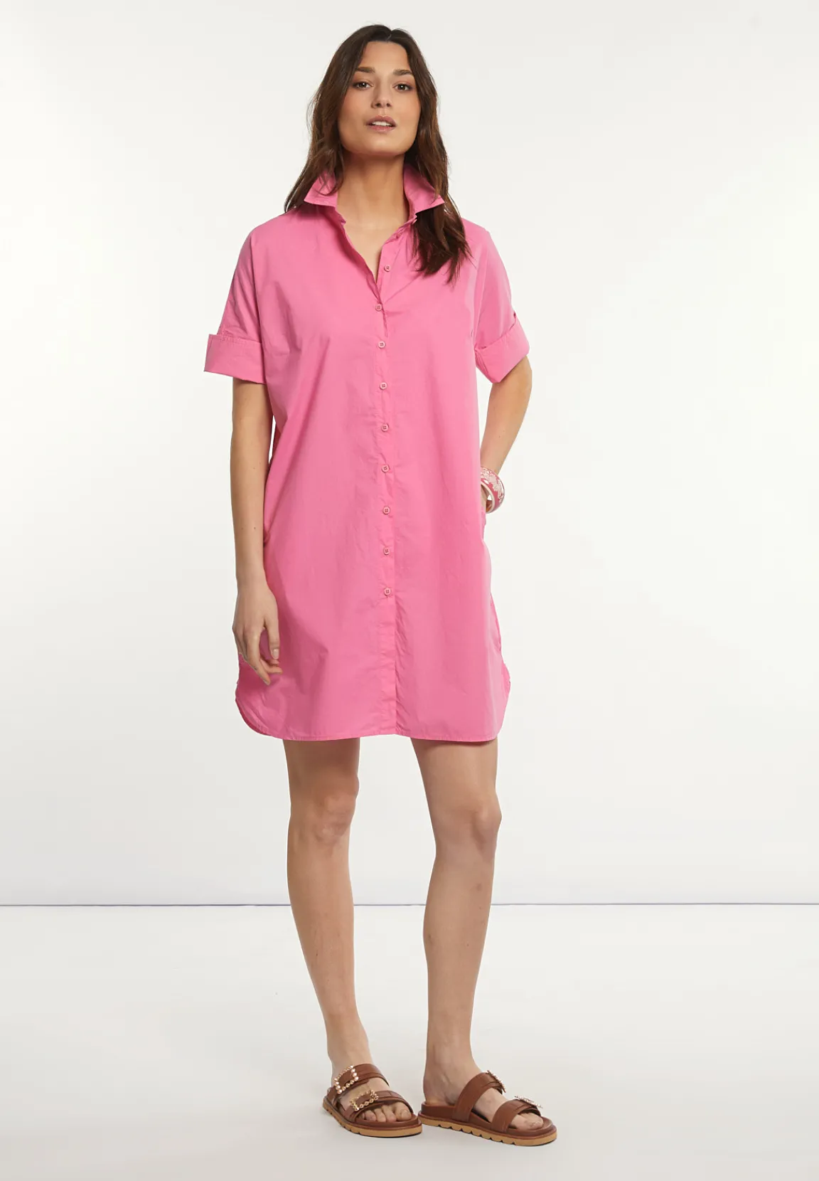Discount River Woods Katoenen korte jurk elleboogmouwen roze -