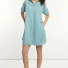New River Woods Katoenen korte jurk elleboogmouwen blauw -