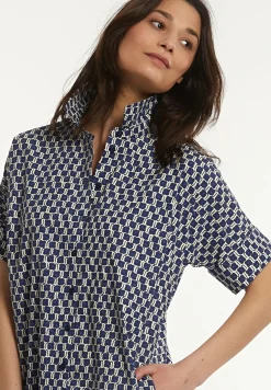 Outlet River Woods Katoenen korte jurk elleboogmouwen blauw -