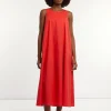 New River Woods Katoenen lange mouwloze jurk open rug rood -