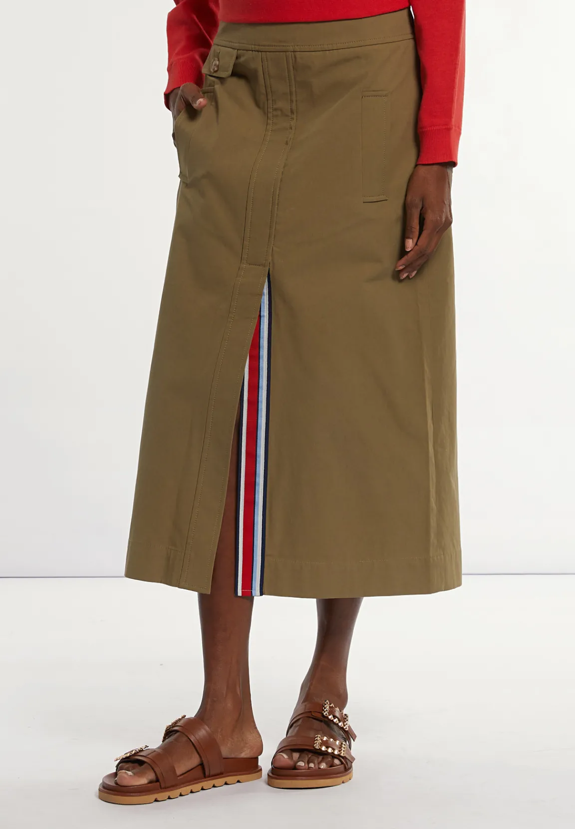 Discount River Woods Katoenen midirok voorsplit kaki -