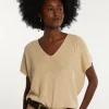 Best River Woods Katoenen mouwloze V-hals glittertrui beige -