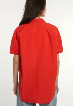 Best River Woods Katoenen oversized blouse korte mouwen borstzak rood -