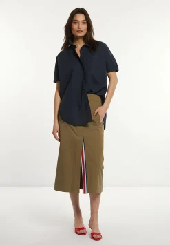 New River Woods Katoenen oversized blouse korte mouwen borstzak navy -
