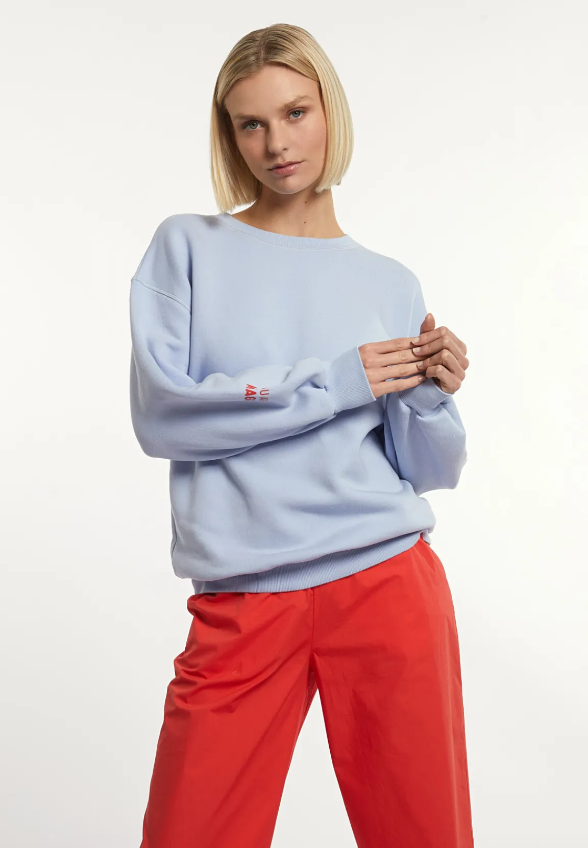 Hot River Woods Katoenen oversized fleecetrui ronde hals blauw -