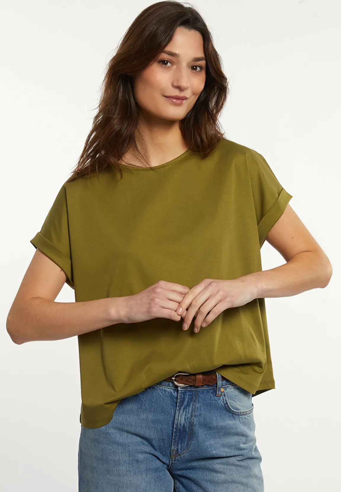 Clearance River Woods Katoenen oversized T-shirt ronde hals olijfgroen -