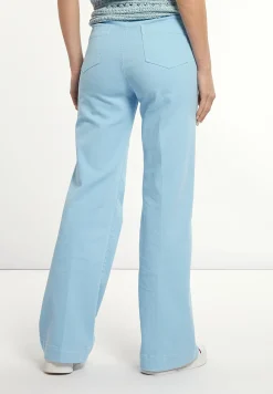Hot River Woods Katoenen stretch broek wijde pijpen blauw -