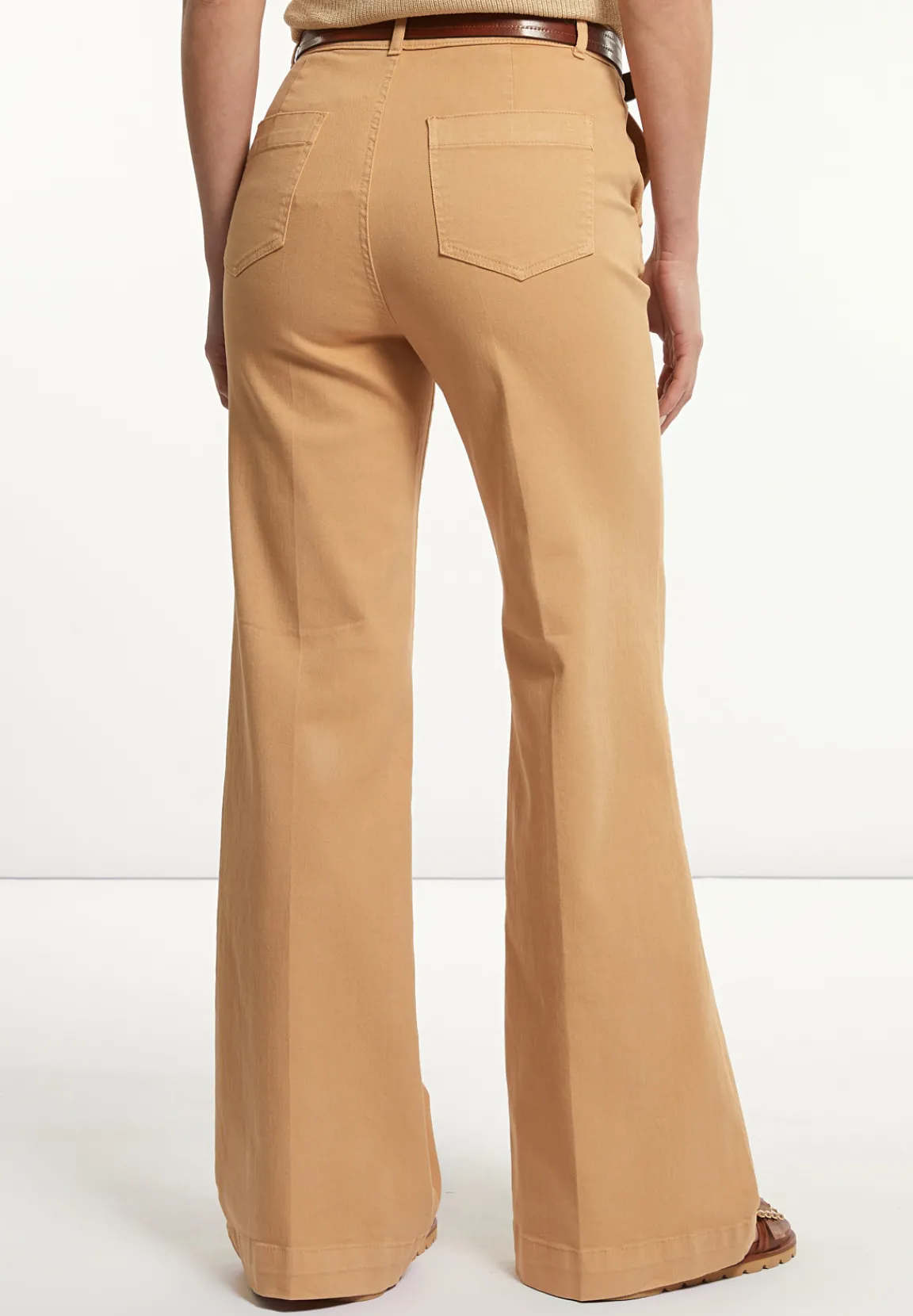 Sale River Woods Katoenen stretch broek wijde pijpen camel -