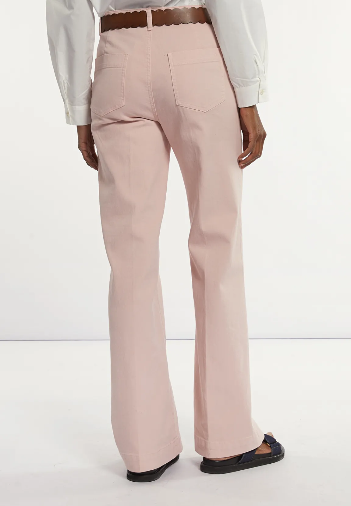 Clearance River Woods Katoenen stretch broek wijde pijpen roze -