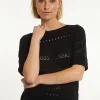 Fashion River Woods Katoenen trui ronde hals korte mouwen zwart -