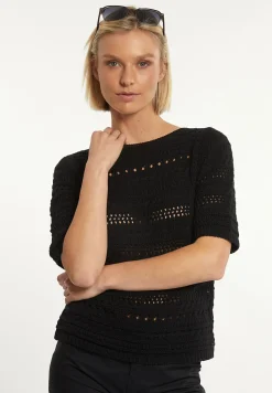 Fashion River Woods Katoenen trui ronde hals korte mouwen zwart -