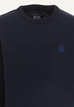 Best River Woods Katoenen trui ronde hals navy -