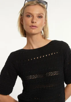 Fashion River Woods Katoenen trui ronde hals korte mouwen zwart -