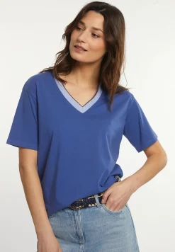 Clearance River Woods Katoenen T-shirt gestreepte V-hals blauw -