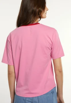 New River Woods Katoenen T-shirt gestreepte V-hals roze -