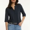 Discount River Woods Katoenen T-shirt ronde hals 3/4 mouwen borstzak navy -