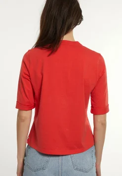 Clearance River Woods Katoenen T-shirt ronde hals 3/4 mouwen borstzak rood -