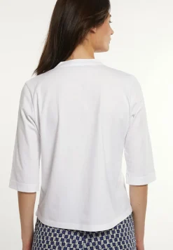 New River Woods Katoenen T-shirt ronde hals 3/4 mouwen borstzak wit -