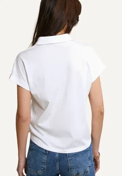 Online River Woods Katoenen V-hals polo T-shirt korte mouwen wit -