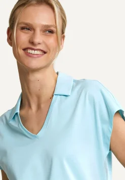 Fashion River Woods Katoenen V-hals polo T-shirt korte mouwen turquoise -