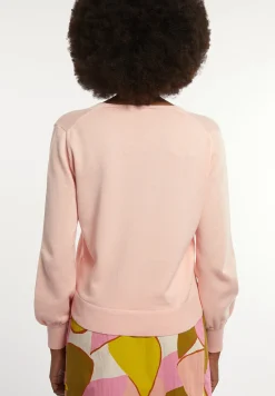 Fashion River Woods Katoenen V-hals trui pofmouwen roze -