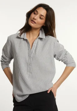 Hot River Woods Katoenen wijde gestreepte blouse zwart/wit -