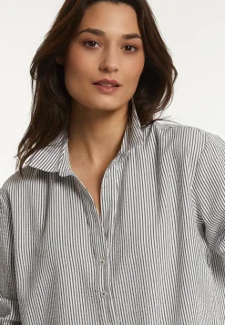 Hot River Woods Katoenen wijde gestreepte blouse zwart/wit -