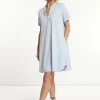 Best River Woods Katoenen wijde jurk ronde hals blauw -