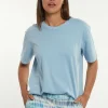 Hot River Woods Katoenen wijde T-shirt ronde hals korte mouwen blauw -