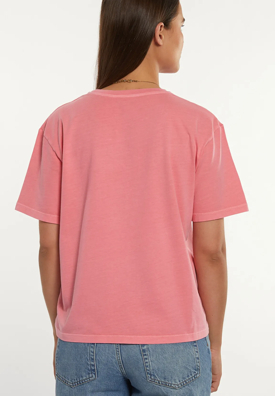 Fashion River Woods Katoenen wijde T-shirt ronde hals korte mouwen roze -