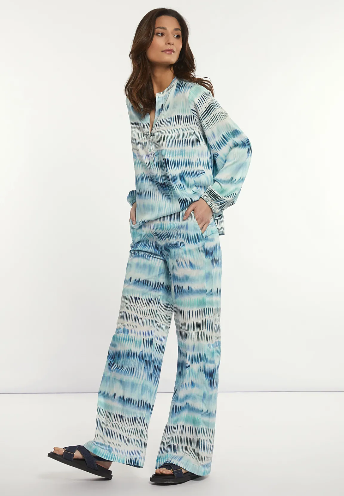 Sale River Woods Katoenen wijde V-hals fantasieblouse blauw -