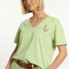 Sale River Woods Katoenen wijde V-hals T-shirt groen -