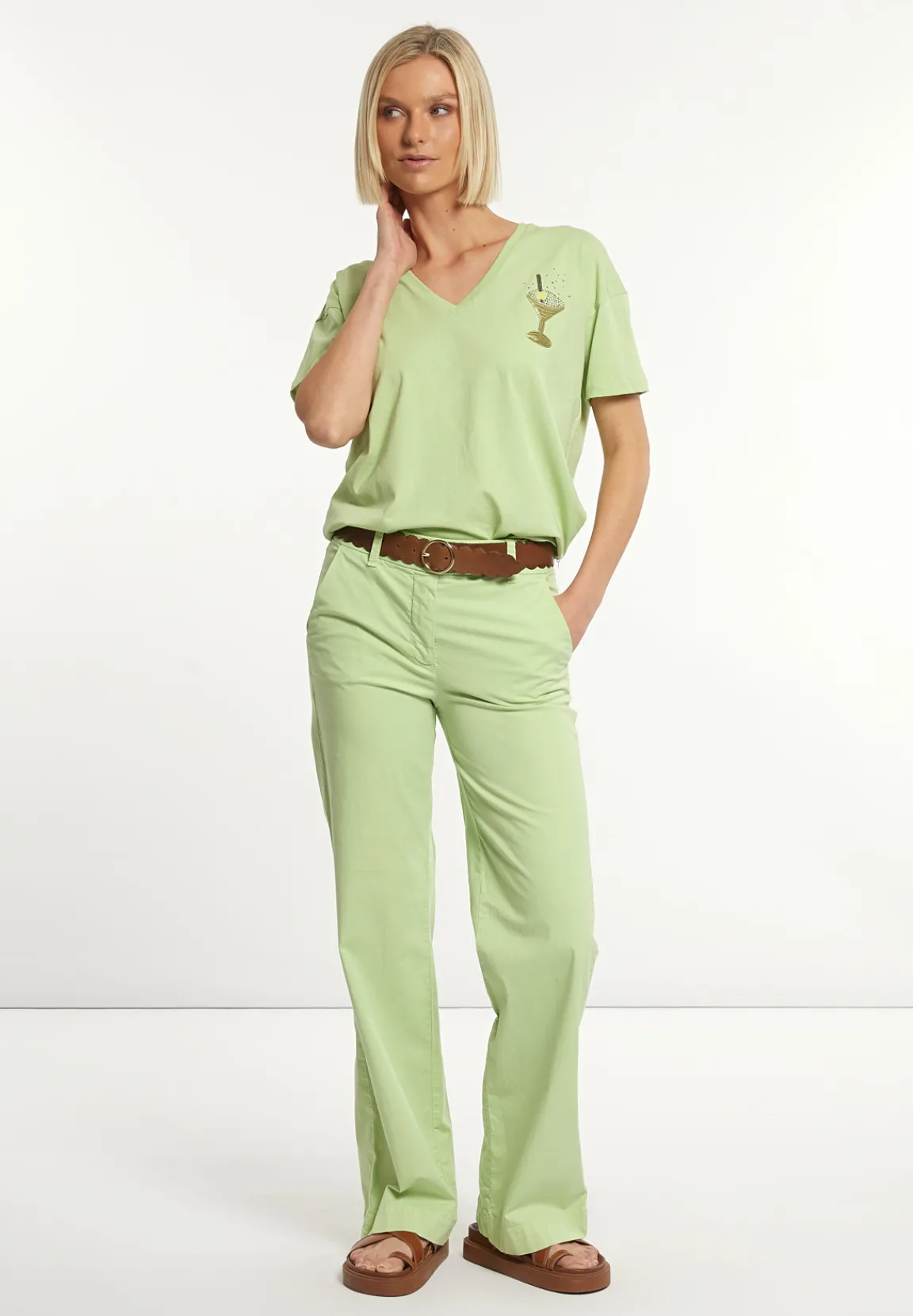 Sale River Woods Katoenen wijde V-hals T-shirt groen -