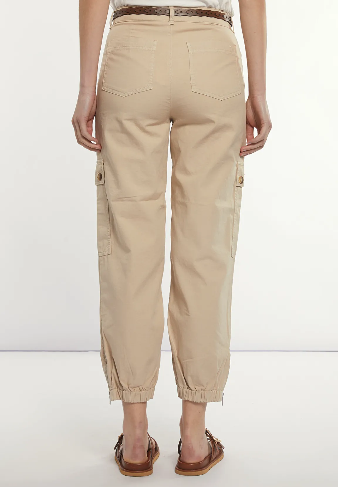 Online River Woods Katoen-linnen broek opgestikte zakken beige -