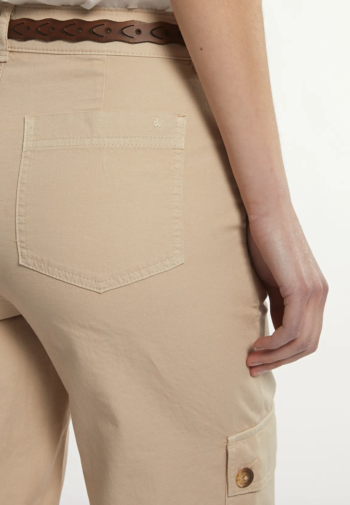 Online River Woods Katoen-linnen broek opgestikte zakken beige -