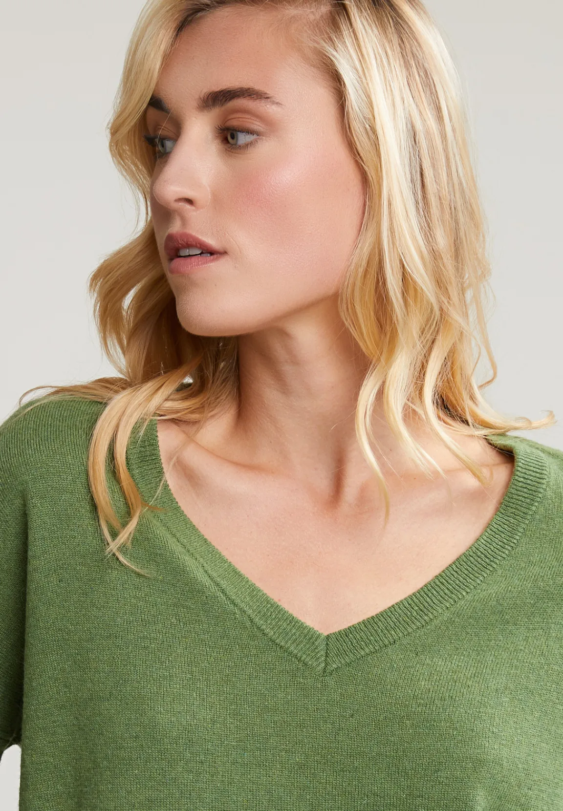 Discount River Woods Khaki basic V-hals trui lange mouwen -
