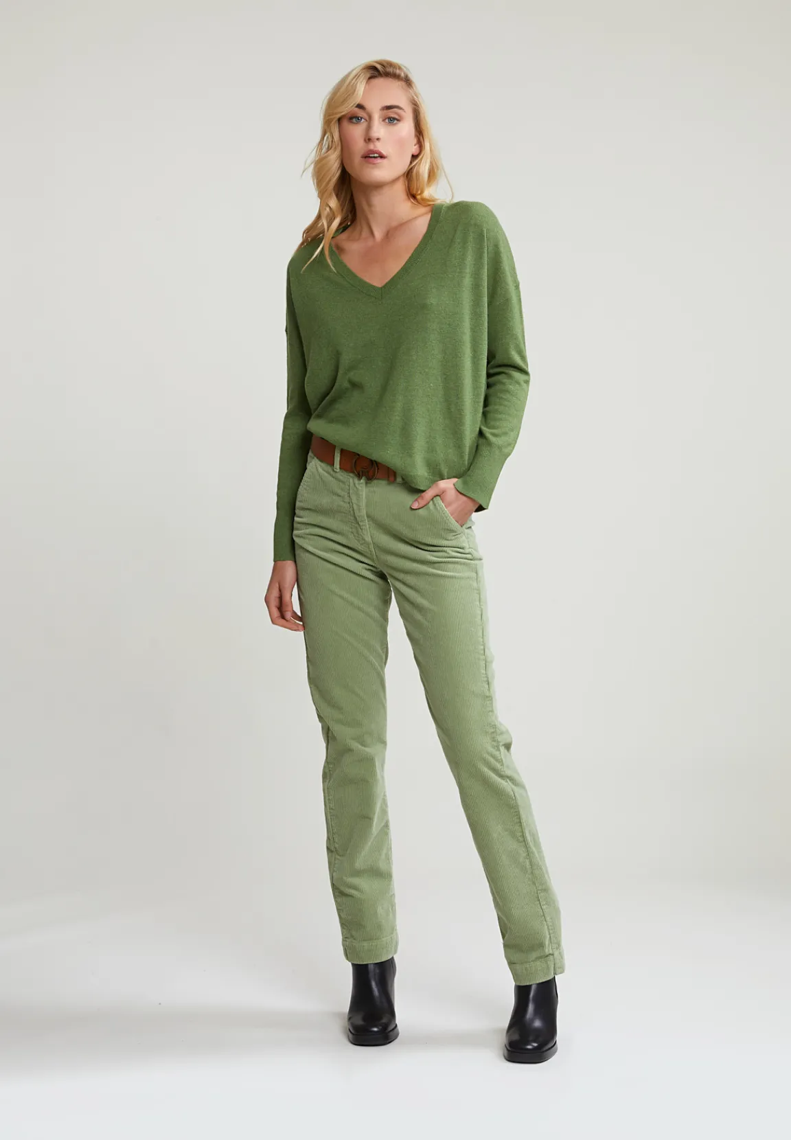 Discount River Woods Khaki basic V-hals trui lange mouwen -