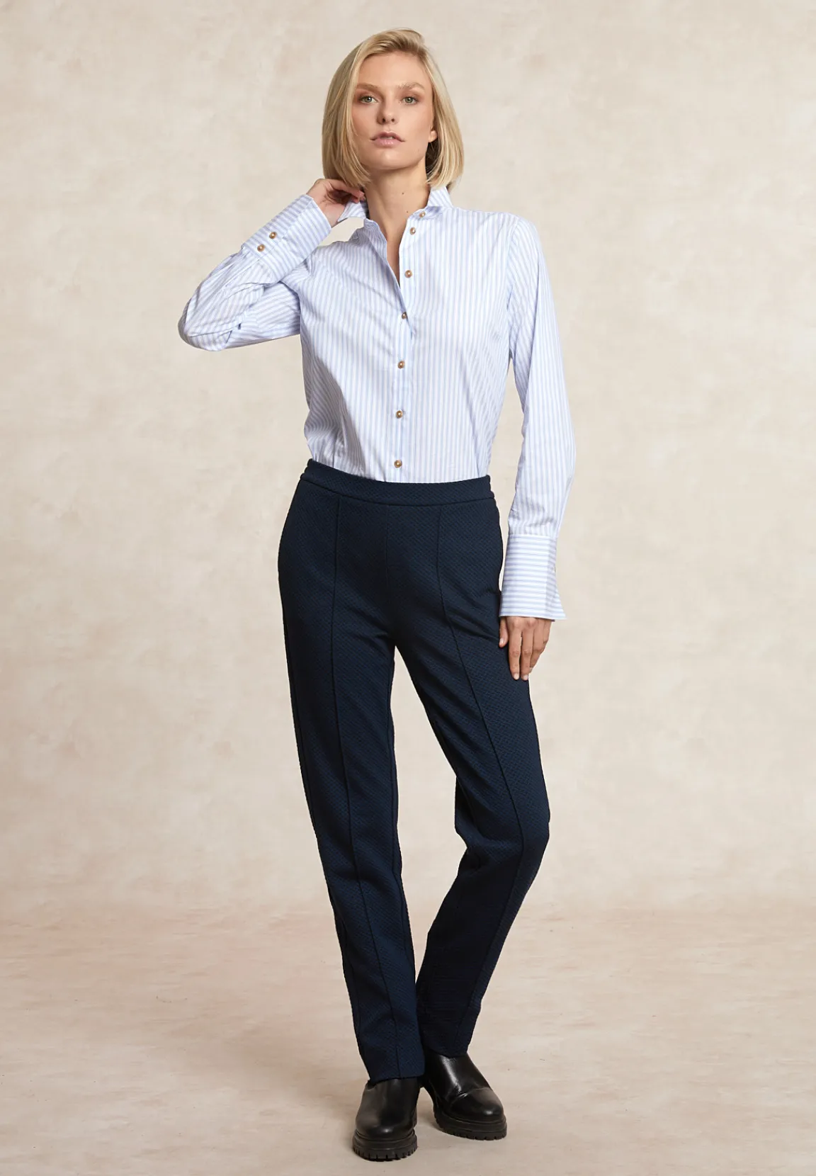Discount River Woods Klassieke broek visgraat patroon blauw -