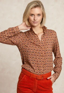 Best River Woods Klassieke fantasieblouse bruin/oranje -