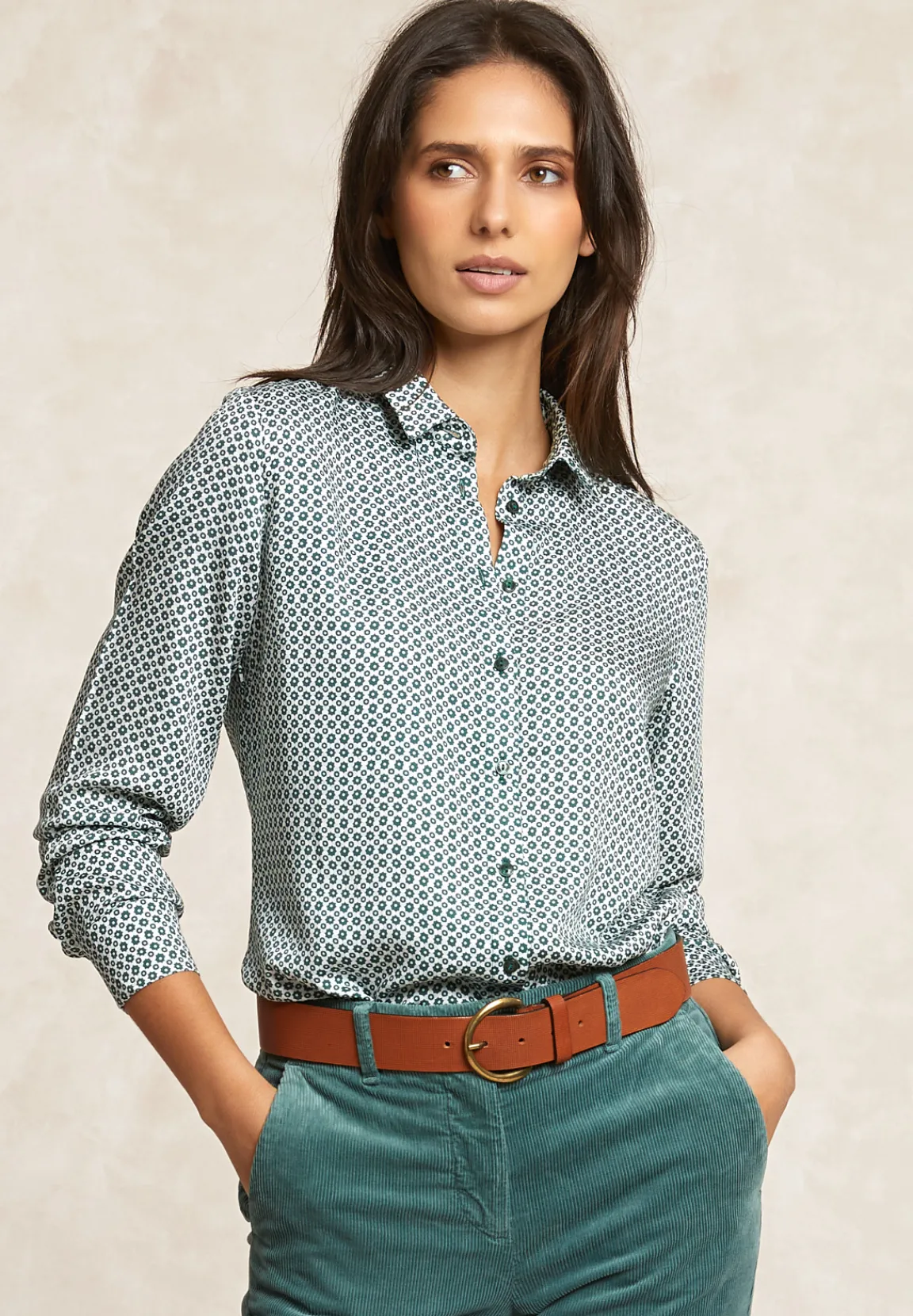 New River Woods Klassieke fantasieblouse groen/écru -