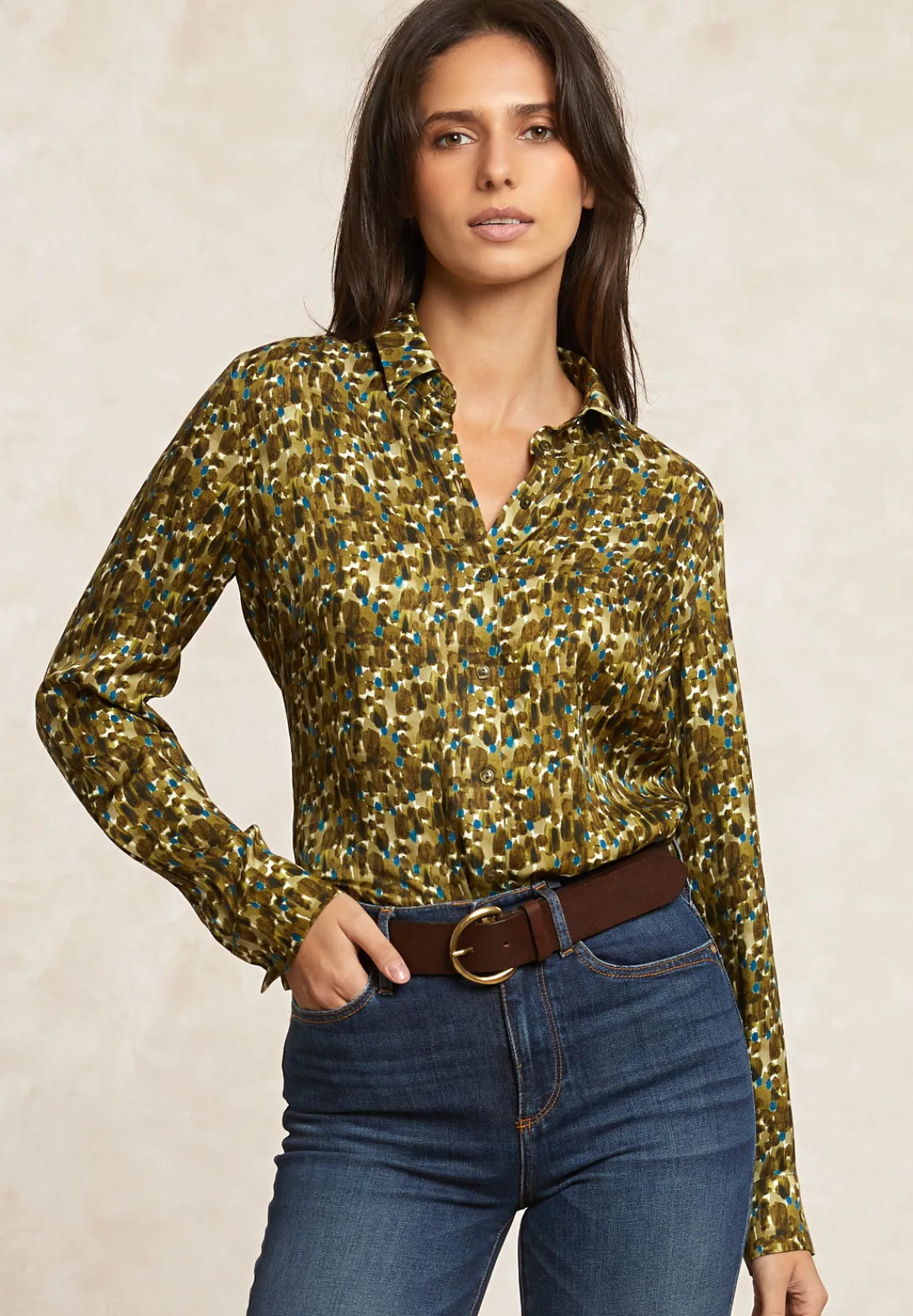 New River Woods Klassieke fantasieblouse kaki/blauw -