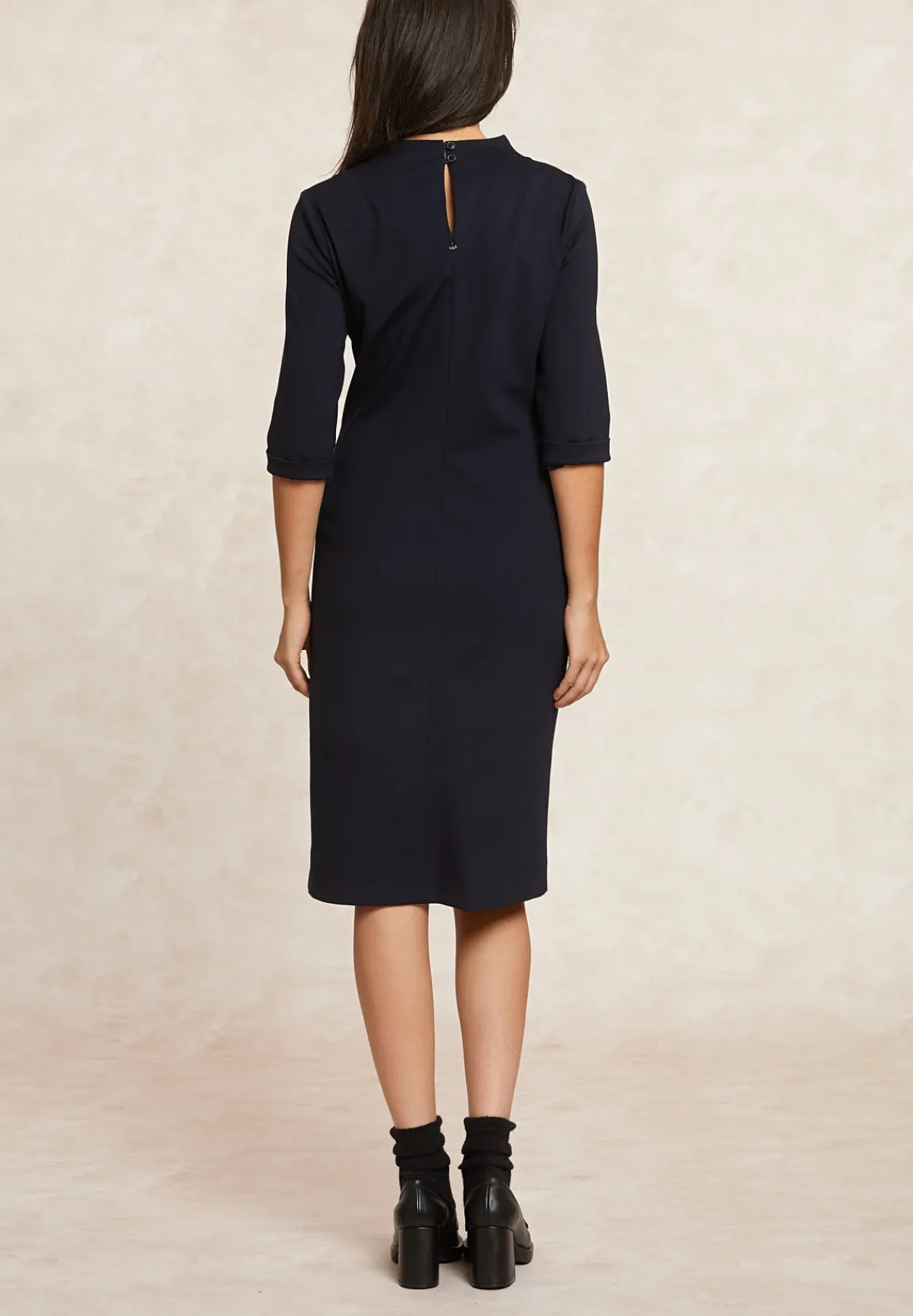 Hot River Woods Klassieke milano jurk elleboogmouwen navy -