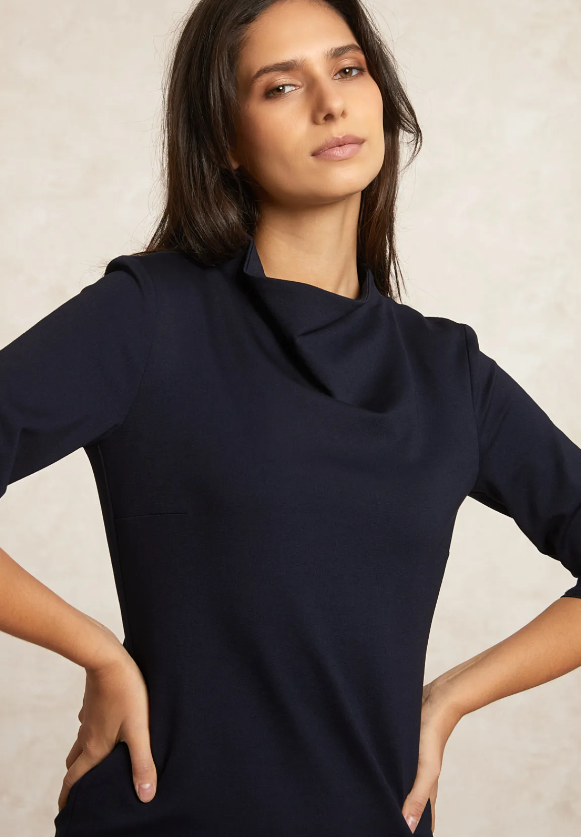Hot River Woods Klassieke milano jurk elleboogmouwen navy -