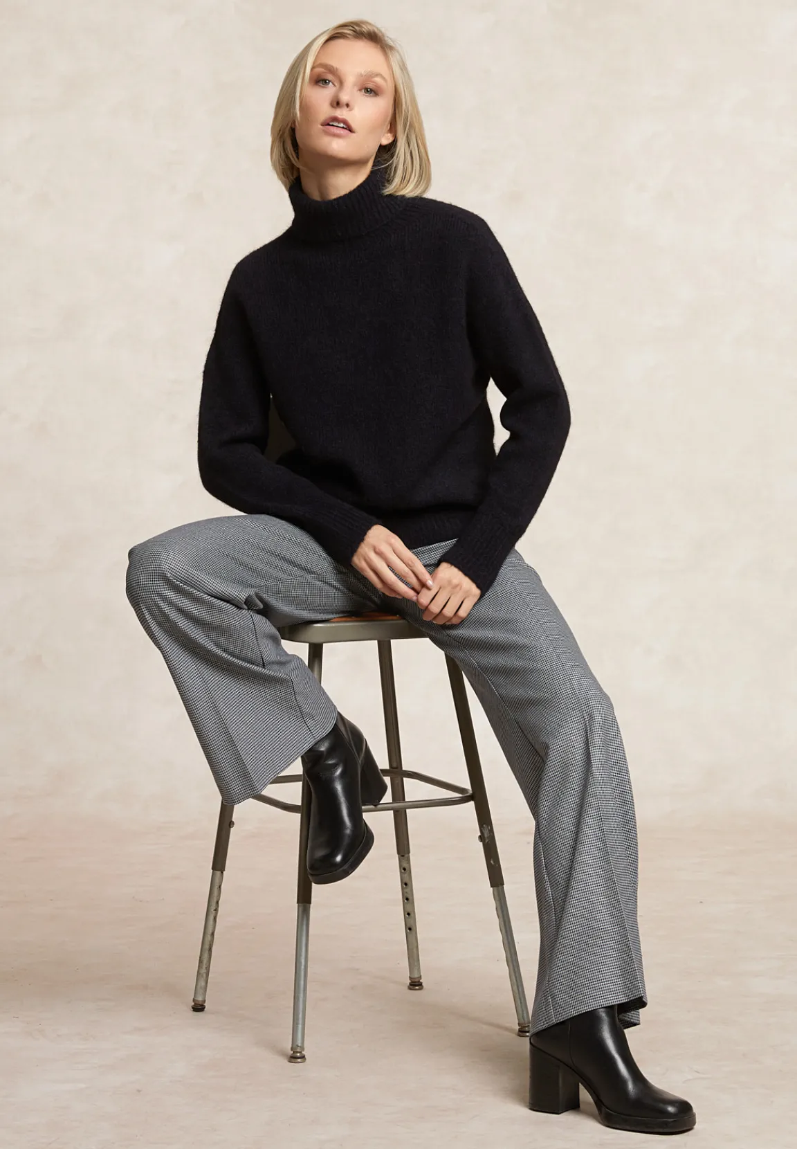 Hot River Woods Klassieke wijde geruite broek elastische taille grijs -