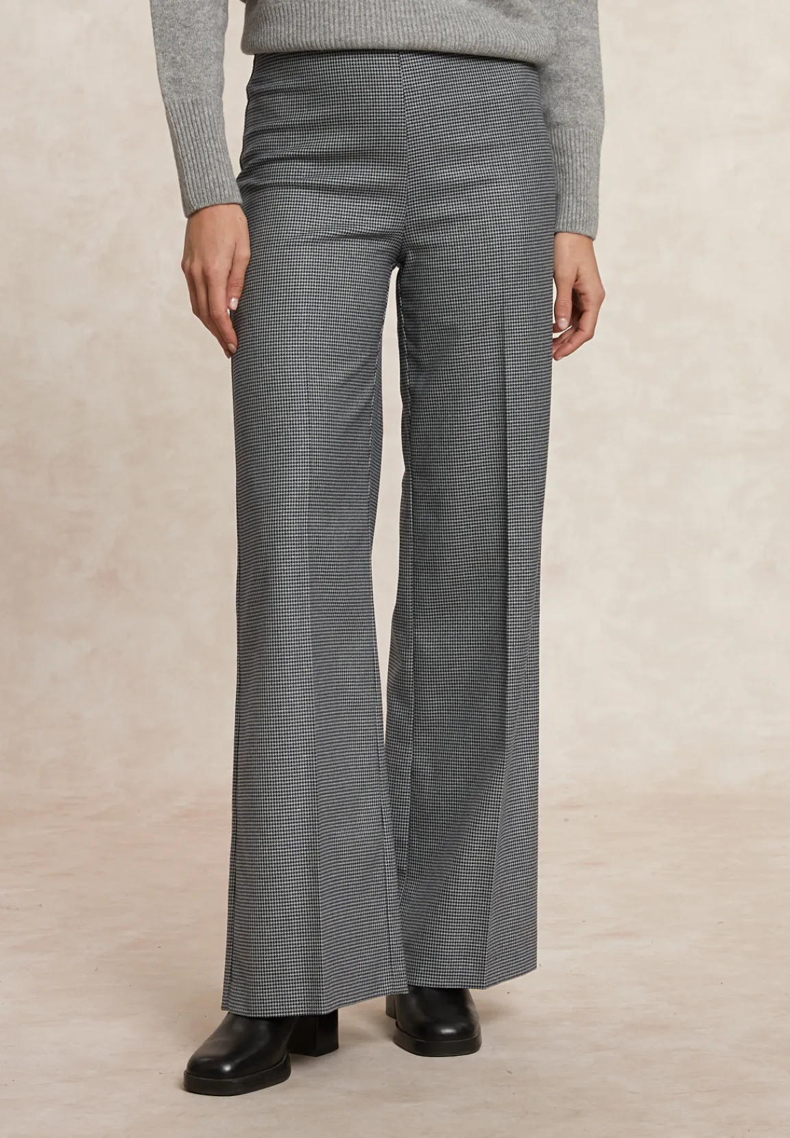 Hot River Woods Klassieke wijde geruite broek elastische taille grijs -